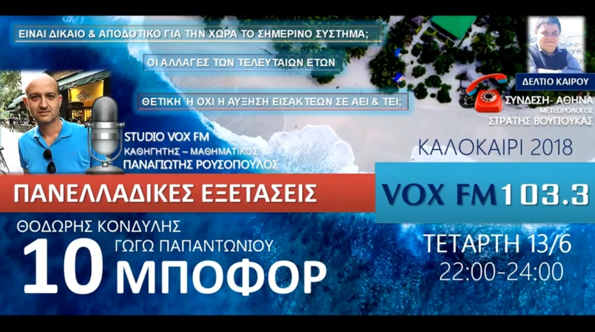 You are currently viewing “10 μποφόρ” VOXFM 103,3 | Τετάρτη 13 Ιουνίου 2018
