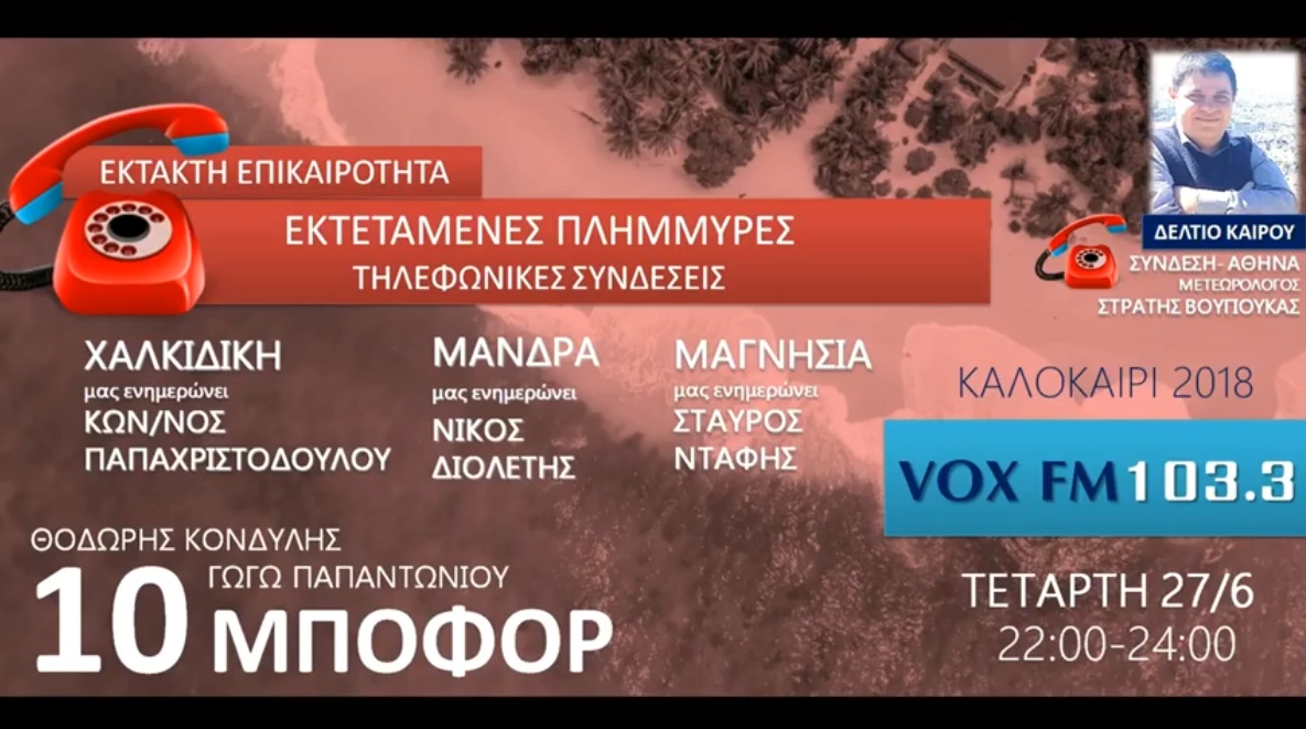 Read more about the article “10 μποφόρ” VOX103,3 | Τετάρτη 27.6.2018