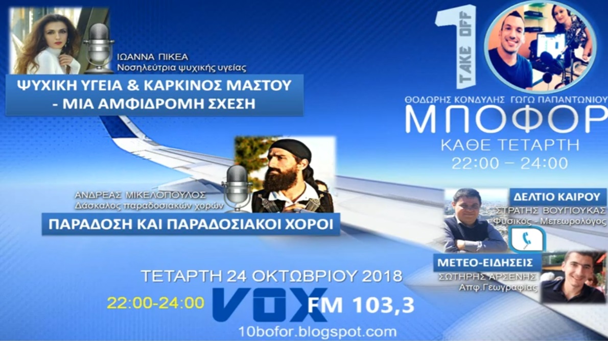 Read more about the article “10 μποφόρ” VOXFM 103,3 | Τετάρτη 24 Οκτωβρίου 2018