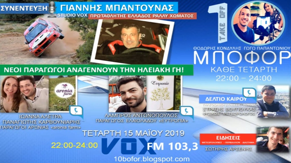 You are currently viewing “10 μποφόρ” Τετάρτη 15.5.2019 VOX103,3