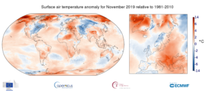 Read more about the article Στα “κόκκινα” και ο Νοέμβριος και συνολικά το Φθινόπωρο του 2019: 1.1°C πάνω από τον μέσο όρο στην Ευρώπη