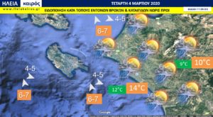 Read more about the article ΔΕΛΤΙΟ ΚΑΙΡΟΥ ΗΛΕΙΑΣ ΤΕΤΑΡΤΗ 4 – ΚΥΡΙΑΚΗ 8 ΜΑΡΤΙΟΥ 2020